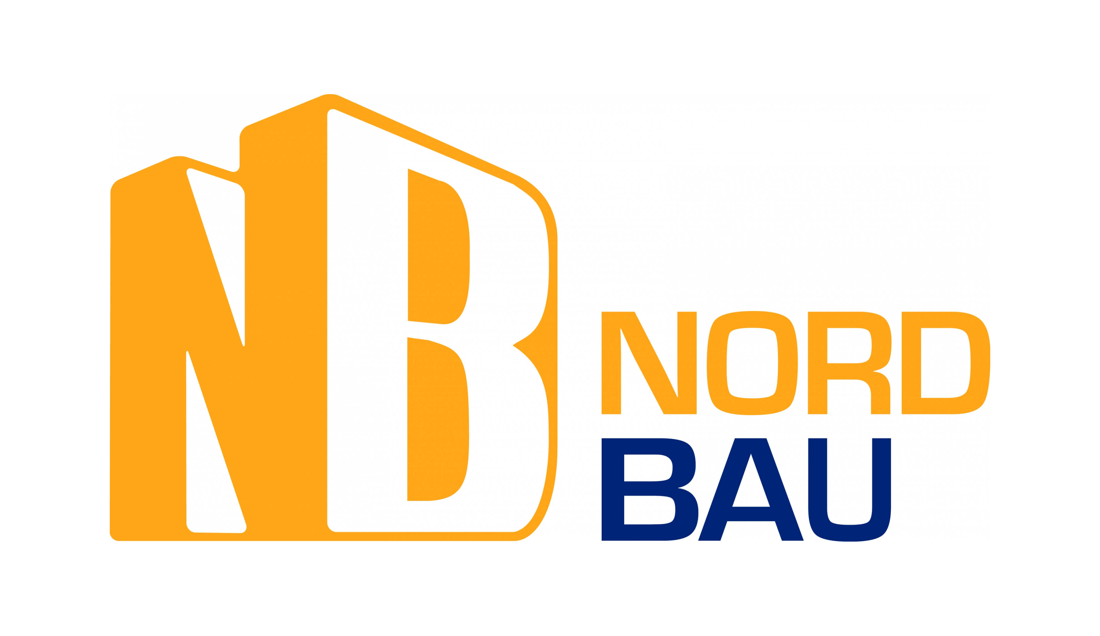 Firmenlogo von Nord Bau mit einem kräftigen, stilisierten „NB“ in Gelb und Weiß neben den Worten „Nord Bau“ in Gelb und Blau auf weißem Hintergrund – Optimas