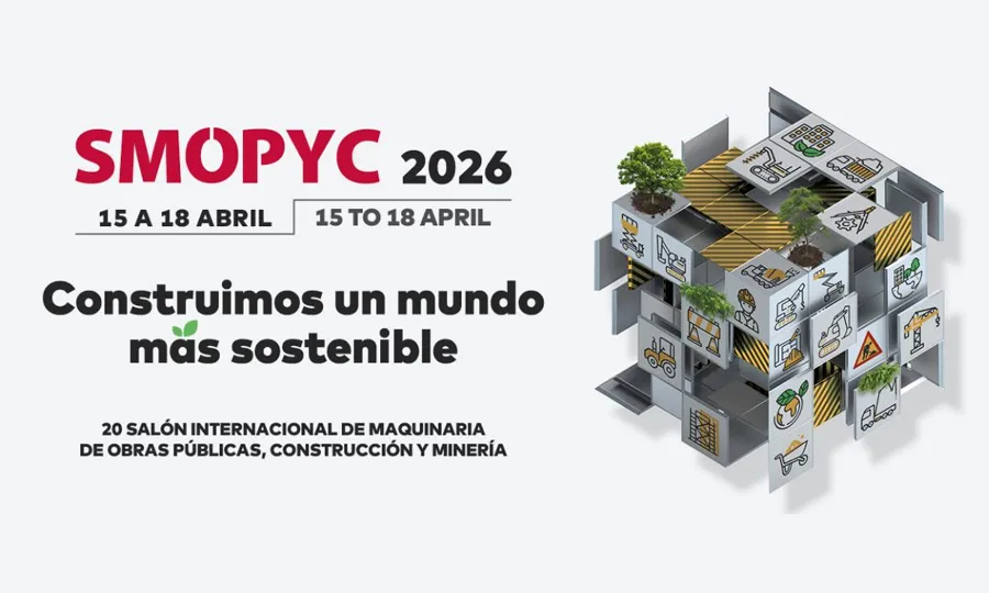 SMOPYC 2026-Werbebild mit nachhaltigen Bauthemen und Veranstaltungsdetails – Optimas.